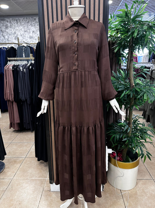 Wennew 2145 Paris Şifon Elbise - Kahverengi